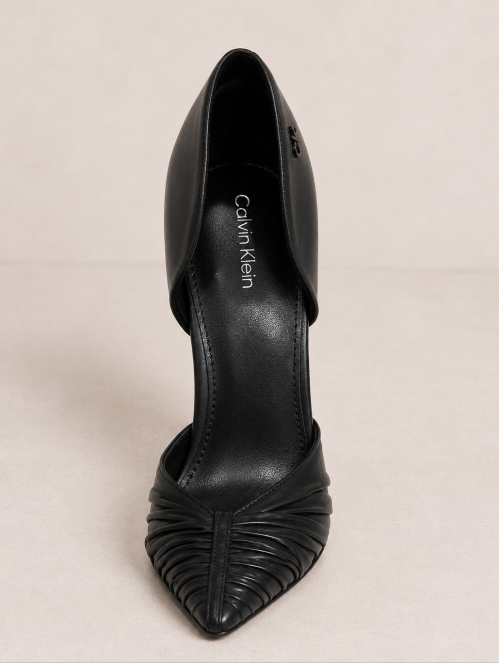 CK Black Ruched Pointed Toe Stiletto Heels Designer Dress Pumps - Picture 8 of 11